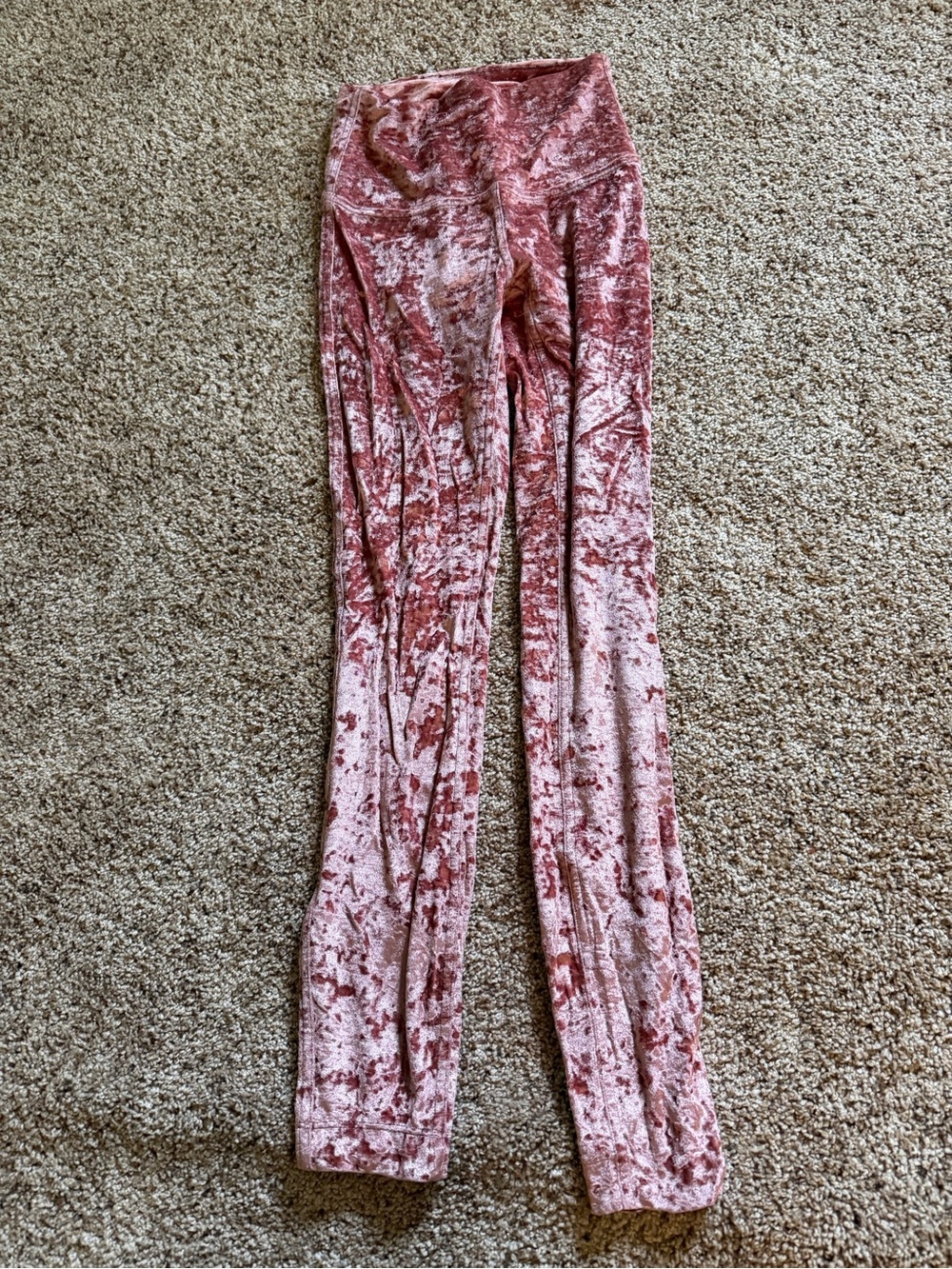 Lululemon Pink Crushed Velvet Flared Leggings